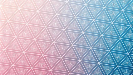 Soft pink and blue gradient background with intricate geometric patterns of interlocking triangles and hexagons, artistic arrangement, geometric shapes, optical illusion, visual interest