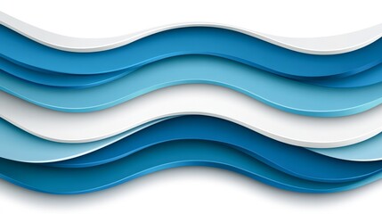 Naklejka premium Layered wavy lines in varying shades of blue and white create a soothing abstract background, This image can be used for website headers, presentations, or artwork to convey tranquility and fluidity,
