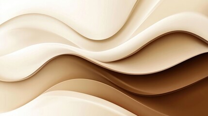 Obraz premium Flowing abstract background with soft waves in warm coffee and cream tones, creating a calming and elegant aesthetic.