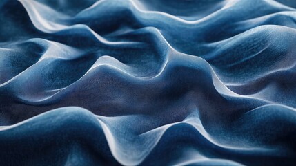 Obraz premium Blue and light blue abstract fabric waves with a shimmering texture, showcasing depth of field blurriness and a sense of dimensionality.