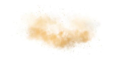 Sandy-smoke clouds with dust and fine particles. PNG Dune, sand storm, clusters of powder. Realistic vector illustration of desert storm - flying saw dust with small dirt particles under the influence