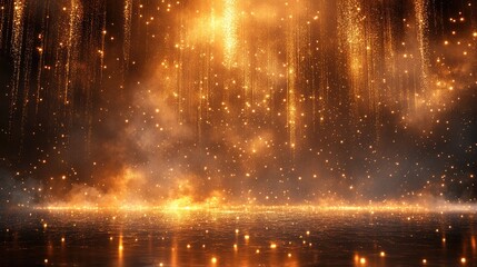 Glistening stage backdrop with shimmering lights and dramatic spotlights, perfect for elegant events such as weddings and upscale celebrations