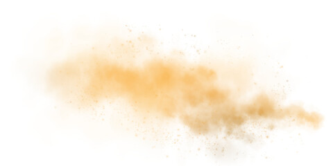 Sandy-smoke clouds with dust and fine particles. PNG Dune, sand storm, clusters of powder. Realistic vector illustration of desert storm - flying saw dust with small dirt particles under the influence