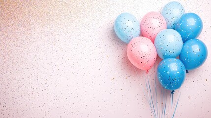 Vibrant pink and blue balloons with glitter accents for a gender reveal invitation, perfect for a baby shower celebration.