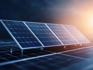 Close-up of solar panels absorbing sunlight, showcasing sustainable energy solutions for a greener future. Energy stock investment concept.