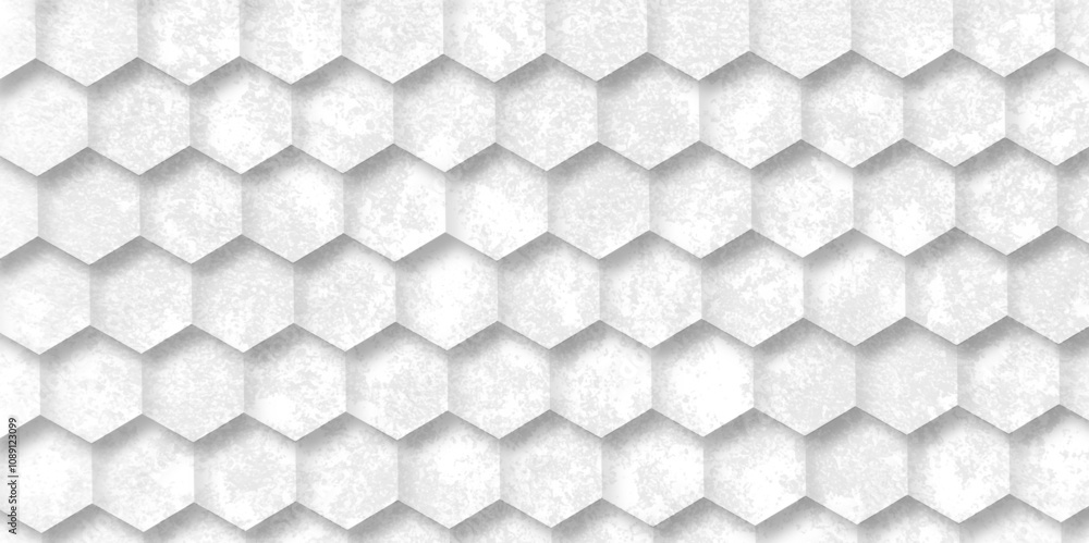 Aufkleber abstract background hexagon pattern with grunge effect white, gray 3d texture. futuristic geometry p