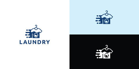 Laundry logo design. Washing machine icon for laundry service business logo template.