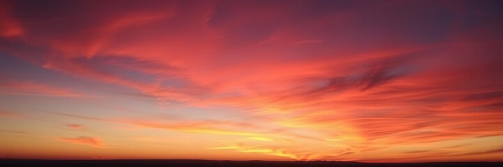 Fototapeta premium Warm hues of orange and pink fade across the sky as day succumbs to nightfall, golden light, fading daylight, calm sea