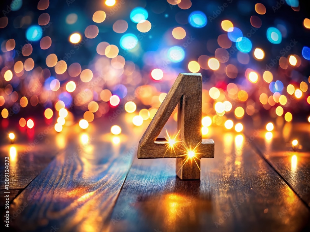 Poster captivating bokeh effect with the number 4 emphasizing depth and creativity in a dreamy background f