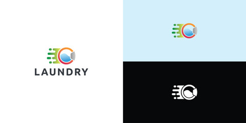 Laundry logo design. Washing machine icon for laundry service business logo template.