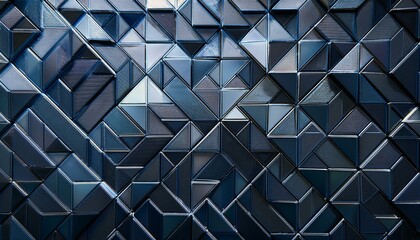 Fototapeta premium 未来的な三角形の立体ブロック構造。三角形タイルのパターンの背景画像。（Futuristic triangular three-dimensional block structure. Background image of a pattern of triangle tiles.） 