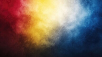 Fototapeta premium Vibrant abstract background showcasing a gradient blend of red, yellow, and blue with a textured, smoky effect for a dynamic visual appeal.
