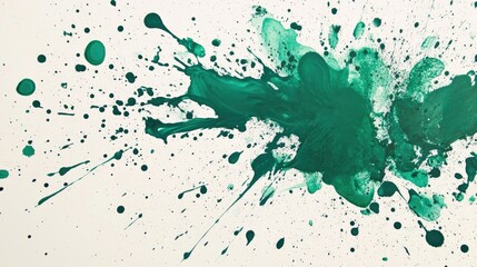 Obraz premium Vivid green ink splatter creating an artistic explosion on a clean white background, showcasing dynamic shapes and textures.