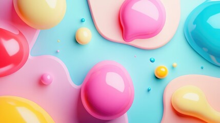 Colorful speech bubbles in playful shapes and vibrant hues atop a smooth pastel backdrop, creating a whimsical and lively visual effect.