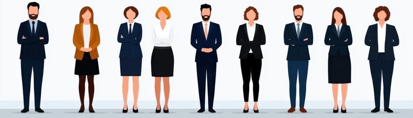 Diverse professional team in formal attire.