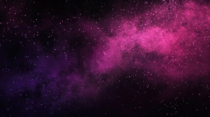 Vibrant purple and pink fireworks light up a black night sky, creating a festive New Year celebration background banner with a cosmic feel.