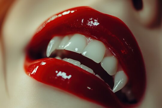 mouth of a red-haired vampire girl