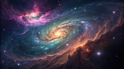 Cosmic swirling nebulae in a holographic environment, space, vibrant colors, swirling, cosmic