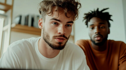 Obraz premium Focused friends collaborating on a project indoors