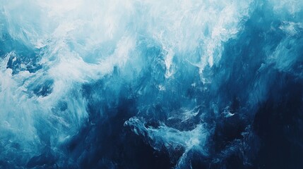 Vibrant abstract ocean acrylic artwork showcasing fluid blue hues with a designated space for personalized text and unique artistic expression