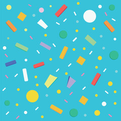 A vibrant confetti background vector design featuring colorful, scattered confetti pieces, perfect for celebrations and festive occasions.