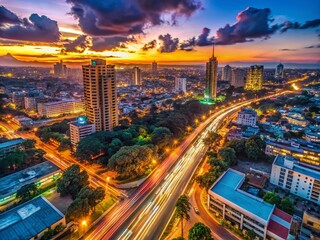 Captivating Dusk Traffic Scene in Nairobi: A Vibrant Urban Landscape Showcasing the Energy and Movement of City Life at Twilight with Stunning Light Reflections and Car Trails