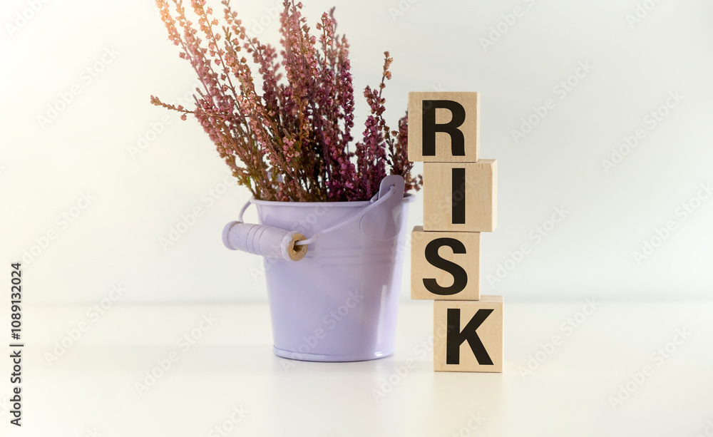 Aufkleber Risk assessment, decision to accept business result in uncertainty, unpredictable situation concept, cube wooden block with alphabet building the word RISK.