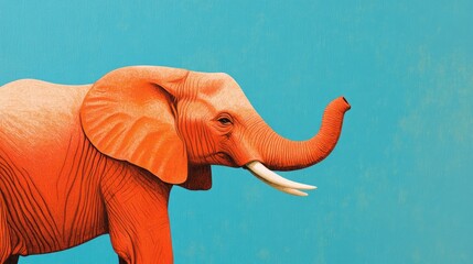 Vibrant illustration of an orange elephant with intricate textures, elegantly posed against a striking blue background.