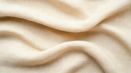 A close-up view of soft, textured fabric with gentle folds in a light beige color, showcasing its delicate weave and natural appeal.