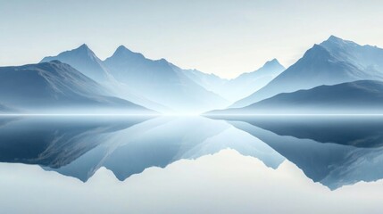 Fototapeta premium Tranquil 3D landscape showcasing majestic mountains reflected in serene calm waters, creating a dreamy and peaceful atmosphere ideal for wallpaper.