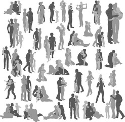 Highly detailed happy family silhouettes