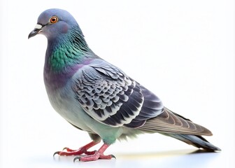Fototapeta premium Captivating Grey Pigeon on a Clean White Background: A Stunning Display of Nature's Beauty and Urban Wildlife