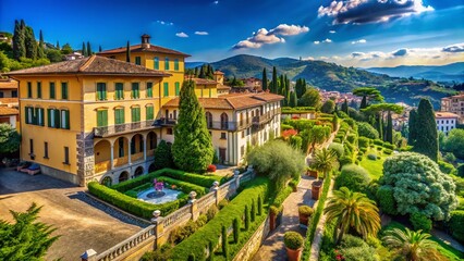 Fototapeta premium Captivating Historic Building in Montecatini Terme with Elegant Architecture and Inviting Atmosphere, Perfect for Travel and Heritage Enthusiasts