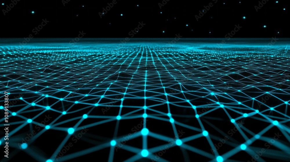 Poster a blue and white computer screen with a lot of dots