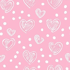 Pink background with white hearts and dots