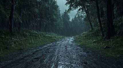 Fototapeta premium A Narrow Forest Trail During a Thunderstorm