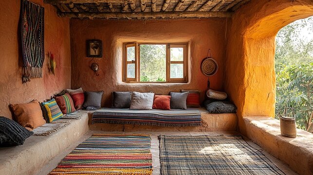 indian mud house interior with rustic charm