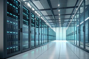 Futuristic Data Storage Facility with Advanced Security Measures, network infrastructure, data storage facility, cybersecurity protocols, password management, encryption technology