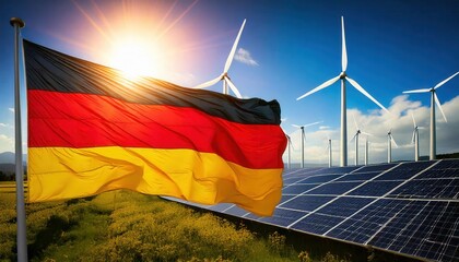 German Flag with Renewable Energy Landscape