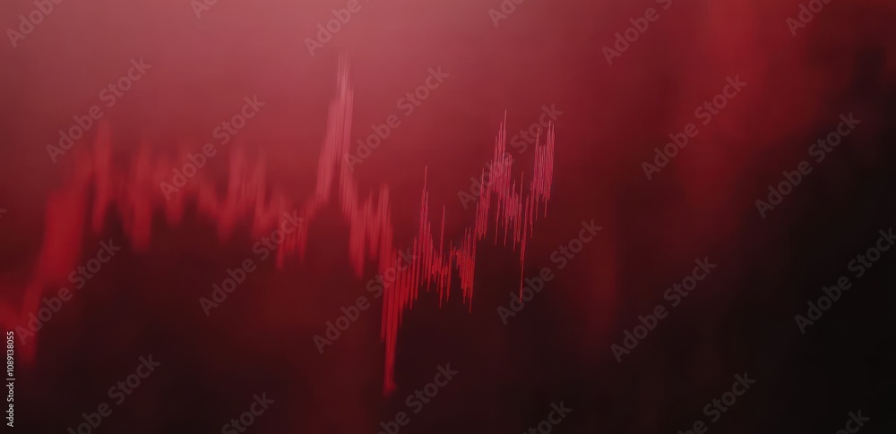 Poster Abstract representation of a fluctuating audio waveform in shades of red.