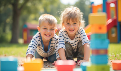 a family with children playing on the playground