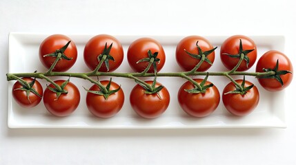 Fresh ripe tomatoes on the vine, organic and perfect for a range of flavorful culinary creations.