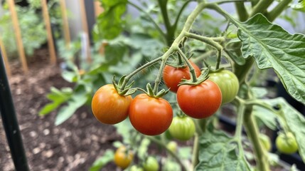 Fresh ripe tomatoes on the vine, organic and perfect for a range of flavorful culinary creations.