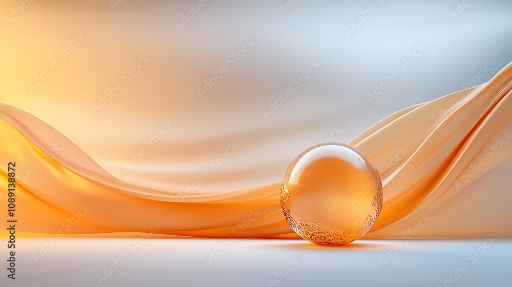 Poster elegant sphere on flowing fabric abstract design soft colors studio environment artistic concept