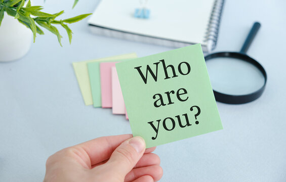 Who are you, business motivational inspirational finance quotes, wooden words typography lettering concept