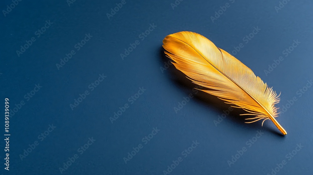 Poster elegant golden feather on dark background nature macro photography calm setting close-up serenity