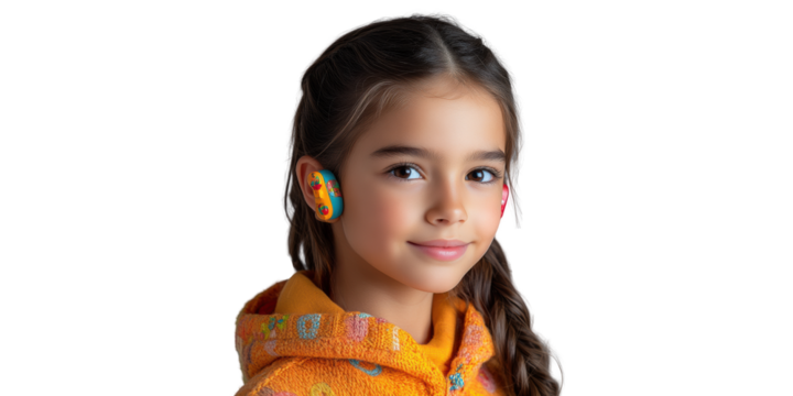Young Girl With Orange Sweater Isolated on Transparent Background