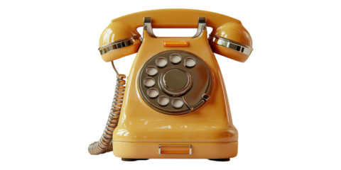 Yellow Vintage Telephone Isolated on Transparent Background