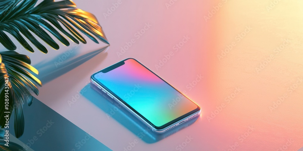 Poster a realistic phone mock-up displayed on a stylish surface, showcasing a unique app interface