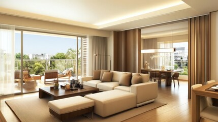 Modern Living Room with Large Windows and City Views